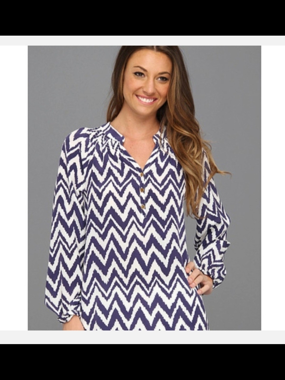 Lilly Pulitzer Navy and White Chevron Tunic Blouse Size S, PTP 19, 100% Silk